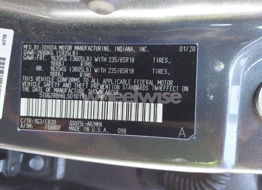 Photo 9 of 2020 Toyota Highlander XLE (VIN 5TDGZRBH6LS010111)