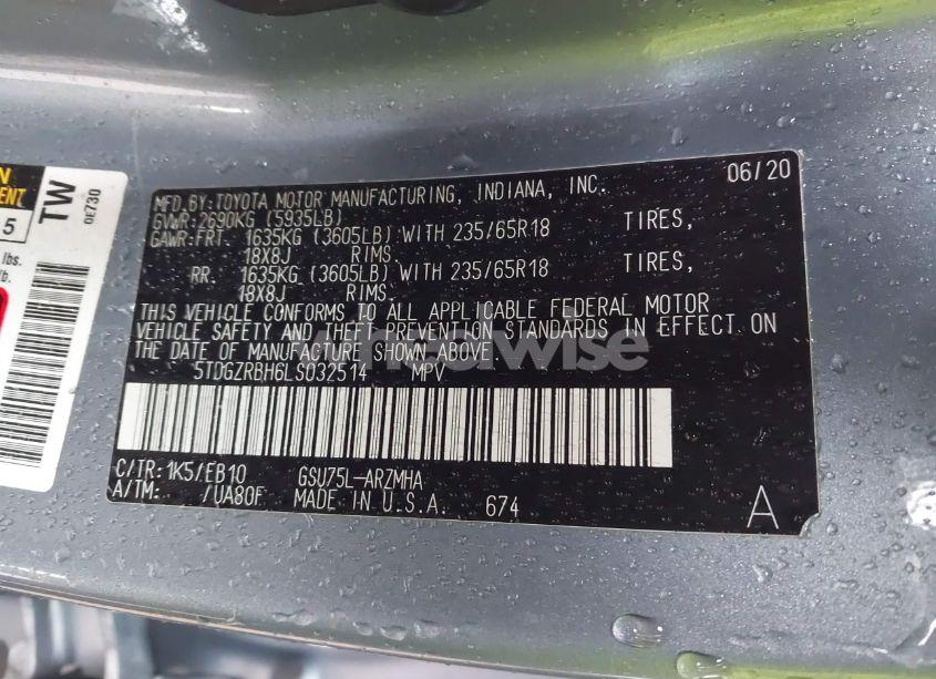 Photo 9 of 2020 Toyota Highlander XLE (VIN 5TDGZRBH6LS032514)