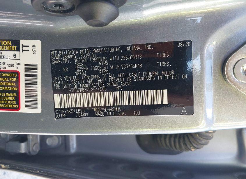 Photo 9 of 2020 Toyota Highlander XLE (VIN 5TDGZRBH7LS044588)