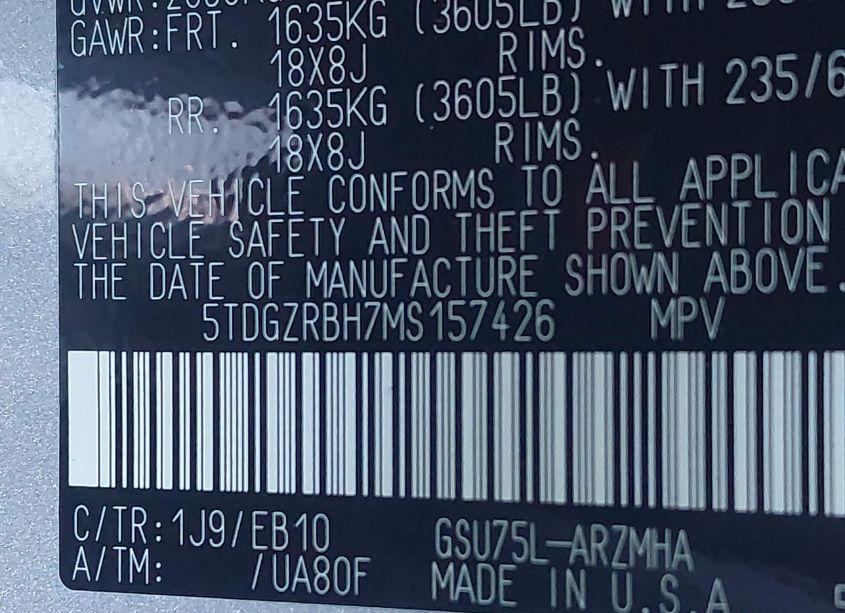 Photo 9 of 2021 Toyota Highlander XLE (VIN 5TDGZRBH7MS157426)