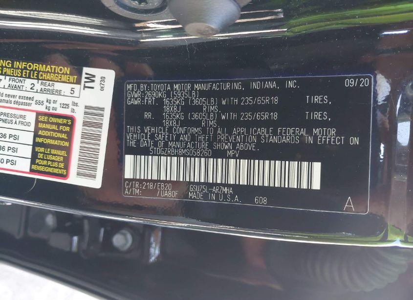 Photo 9 of 2021 Toyota Highlander XLE (VIN 5TDGZRBH8MS058260)