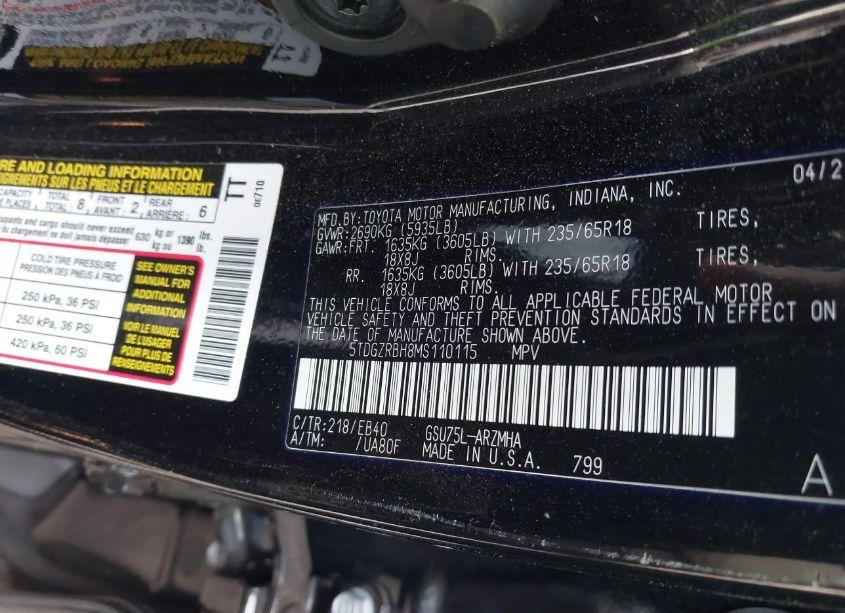 Photo 9 of 2021 Toyota Highlander XLE (VIN 5TDGZRBH8MS110115)