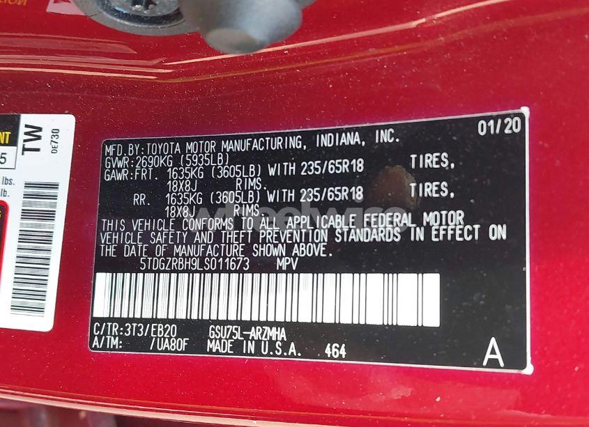 Photo 9 of 2020 Toyota Highlander XLE (VIN 5TDGZRBH9LS011673)