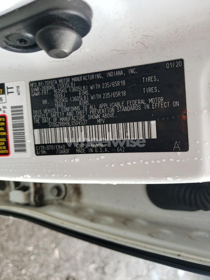 Photo 12 of 2020 TOYOTA HIGHLANDER XLE (VIN 5TDGZRBH9LS504527)