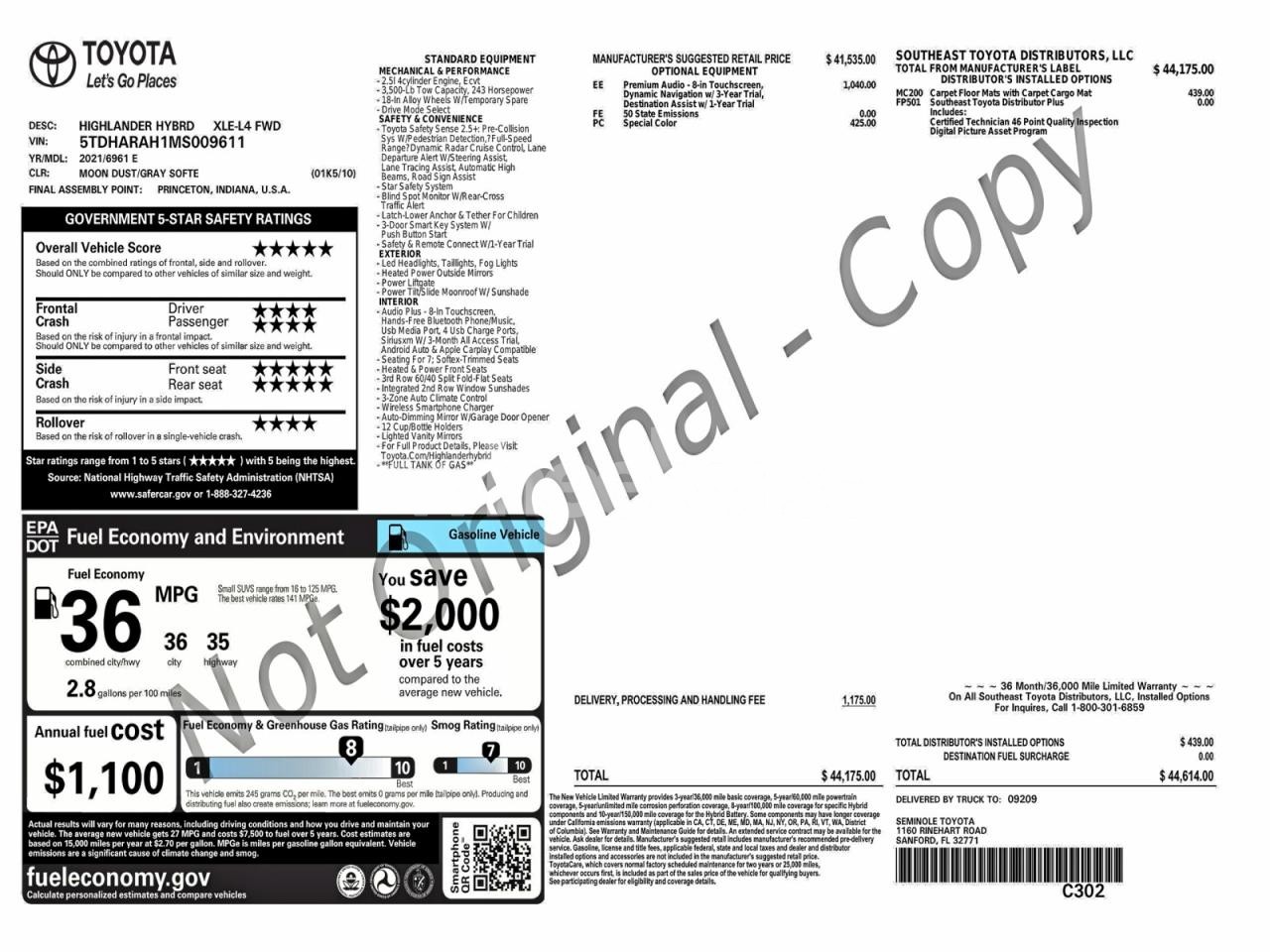 Photo 10 of 2021 TOYOTA HIGHLANDER HYBRID XLE (VIN 5TDHARAH1MS009611)