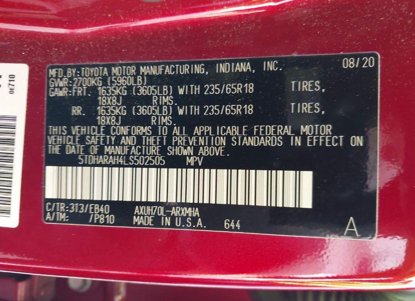 Photo 9 of 2020 Toyota Highlander HYBRID XLE (VIN 5TDHARAH4LS502505)