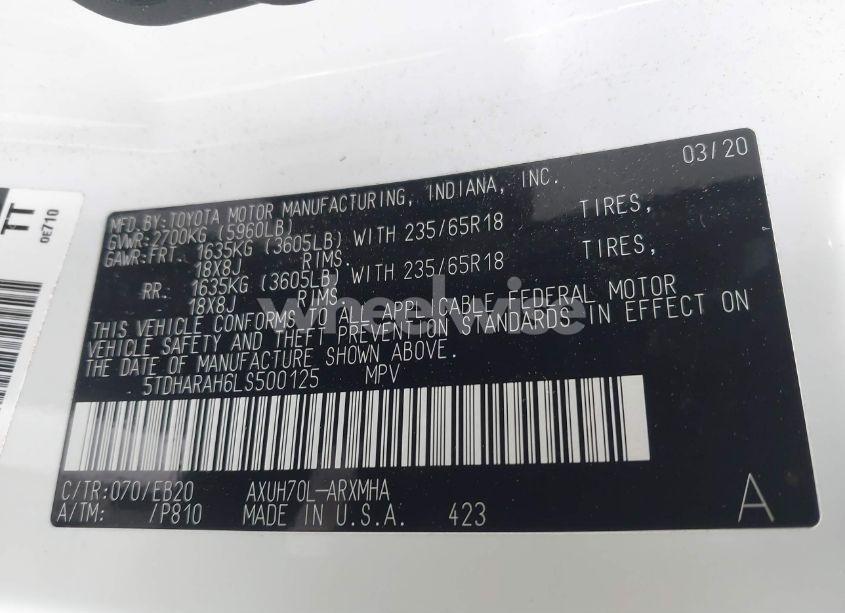 Photo 9 of 2020 Toyota Highlander HYBRID XLE (VIN 5TDHARAH6LS500125)