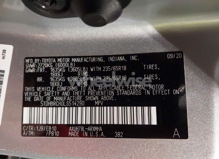 Photo 9 of 2020 Toyota Highlander HYBRID XLE (VIN 5TDHBRCH0LS514290)