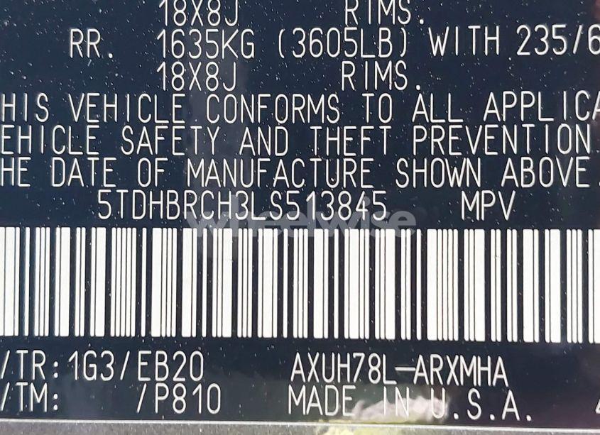 Photo 9 of 2020 Toyota Highlander HYBRID XLE (VIN 5TDHBRCH3LS513845)