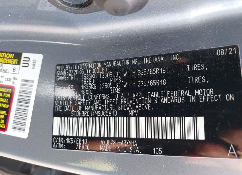 Photo 9 of 2021 Toyota Highlander HYBRID XLE (VIN 5TDHBRCH4MS065813)