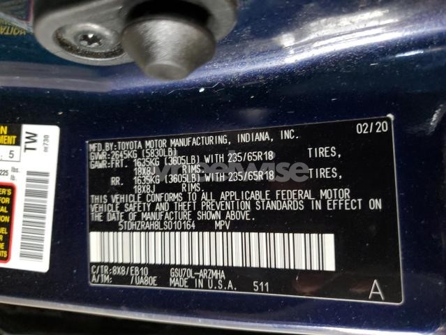 Photo 13 of 2020 TOYOTA HIGHLANDER XLE (VIN 5TDHZRAH8LS010164)