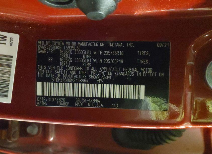 Photo 9 of 2021 Toyota Highlander XLE (VIN 5TDHZRBH0MS158664)