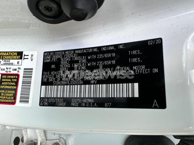 Photo 10 of 2020 TOYOTA HIGHLANDER XLE (VIN 5TDHZRBH1LS505594)