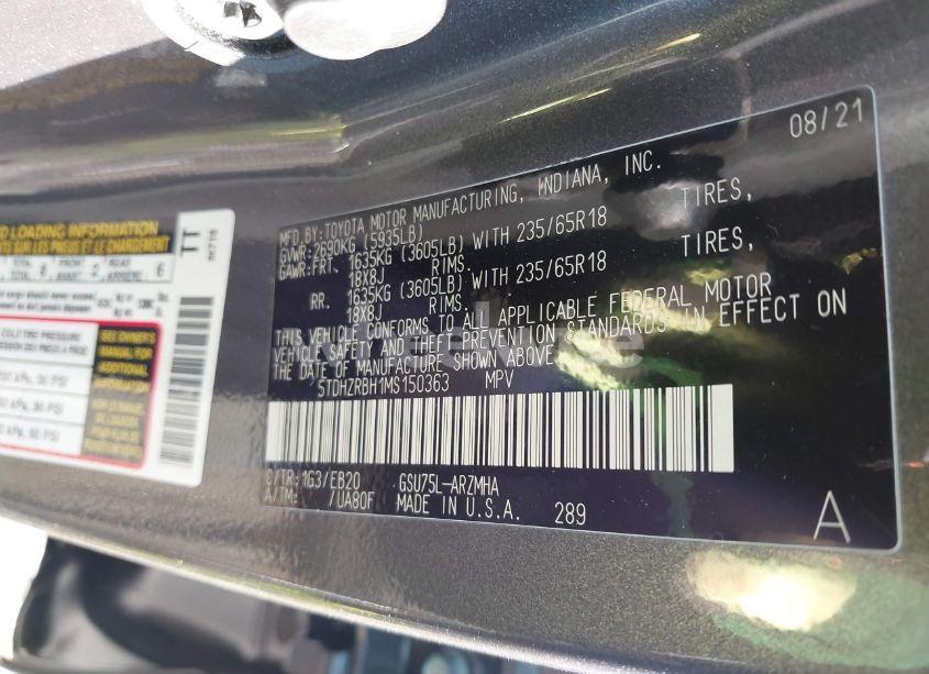 Photo 9 of 2021 Toyota Highlander XLE (VIN 5TDHZRBH1MS150363)