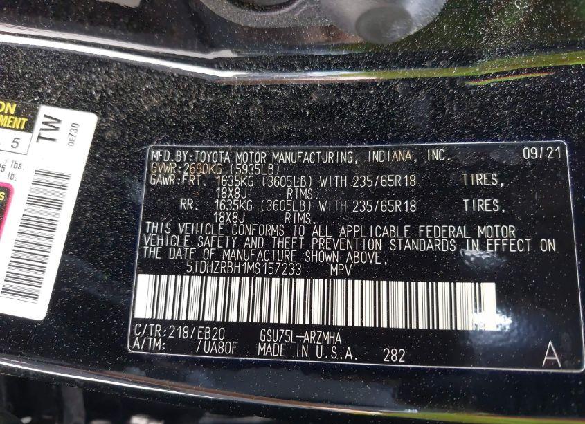 Photo 9 of 2021 Toyota Highlander XLE (VIN 5TDHZRBH1MS157233)