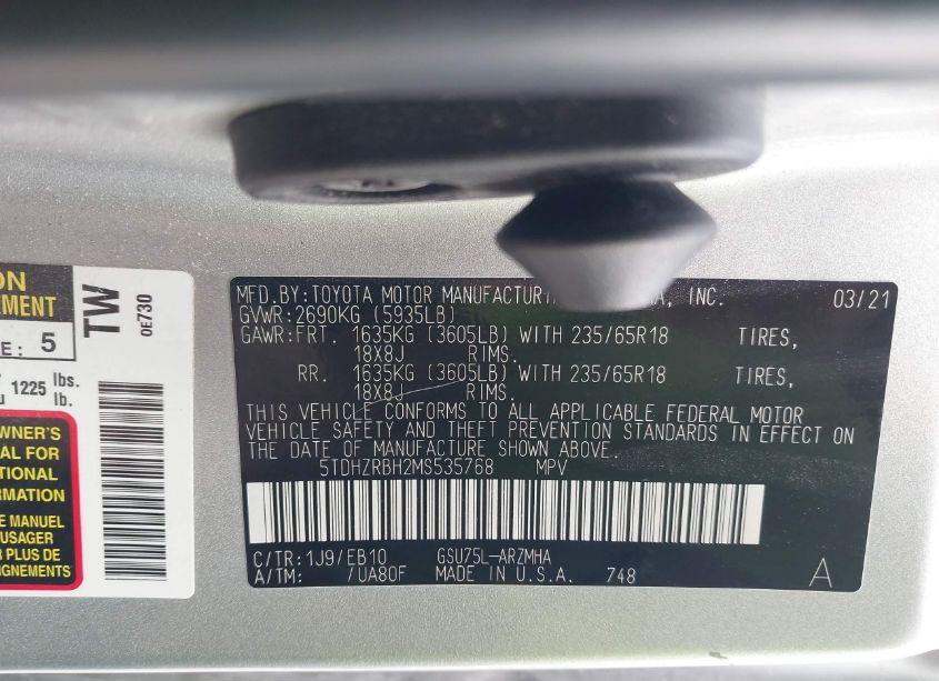 Photo 9 of 2021 Toyota Highlander XLE (VIN 5TDHZRBH2MS535768)