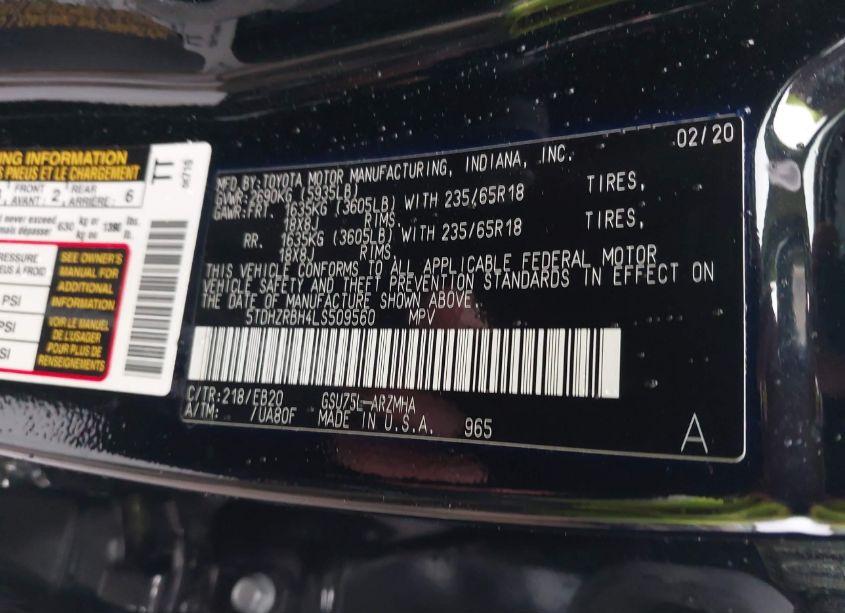 Photo 9 of 2020 Toyota Highlander XLE (VIN 5TDHZRBH4LS509560)