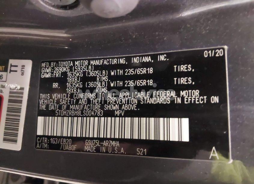 Photo 9 of 2020 Toyota Highlander XLE (VIN 5TDHZRBH8LS004783)