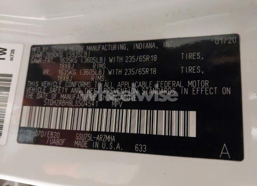 Photo 9 of 2020 Toyota Highlander XLE (VIN 5TDHZRBH8LS504541)