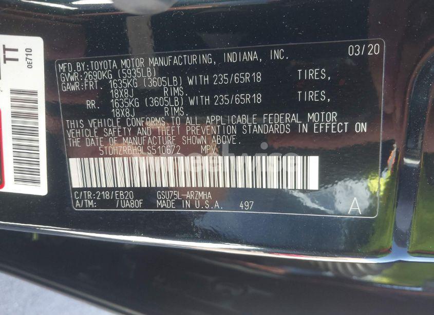 Photo 9 of 2020 Toyota Highlander XLE (VIN 5TDHZRBH9LS510672)