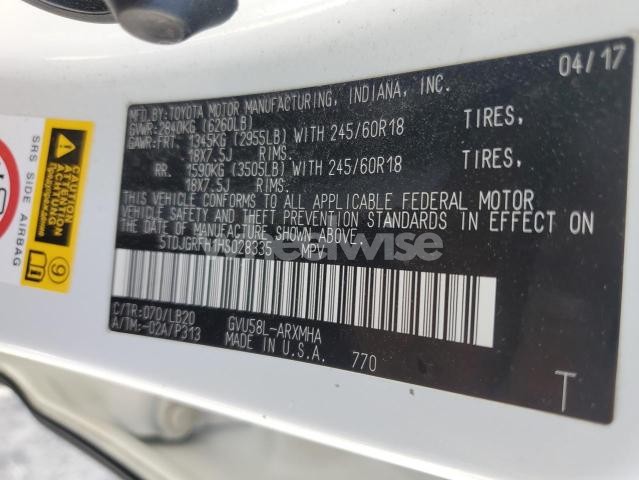 2017 TOYOTA HIGHLANDER HYBRID (VIN 5TDJGRFH1HS028335) main photo