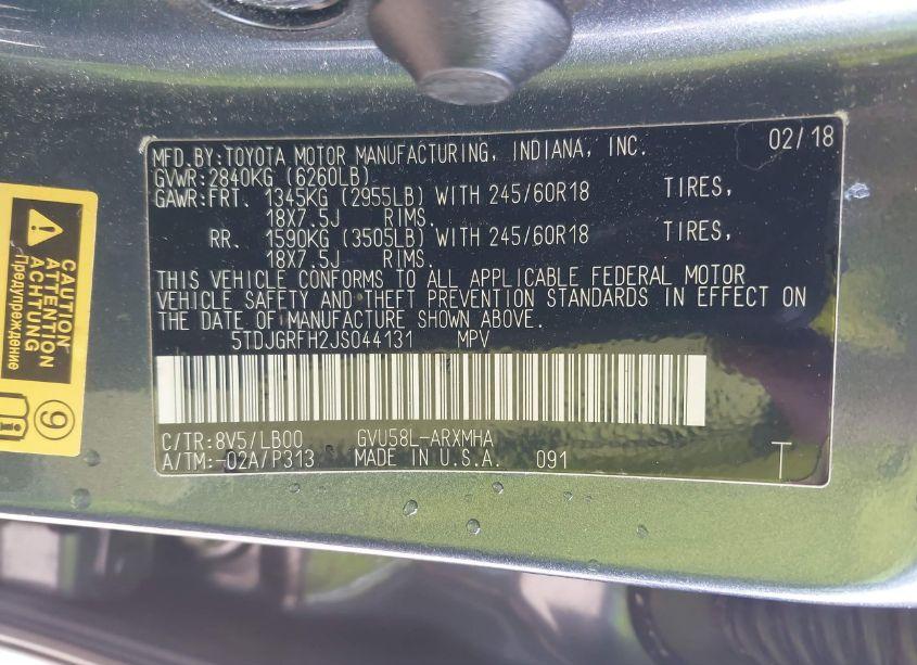 Photo 9 of 2018 Toyota Highlander HYBRID XLE (VIN 5TDJGRFH2JS044131)