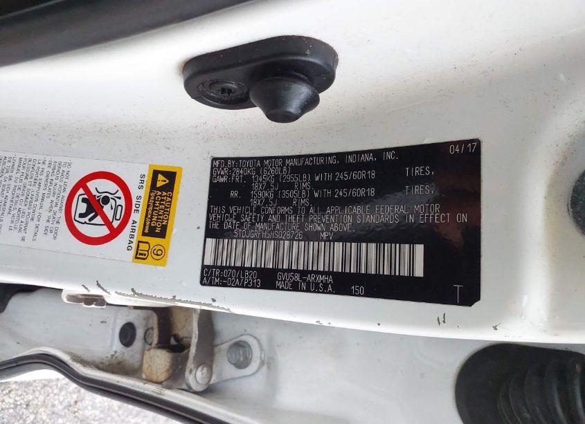 Photo 9 of 2017 Toyota Highlander HYBRID XLE (VIN 5TDJGRFH5HS028726)