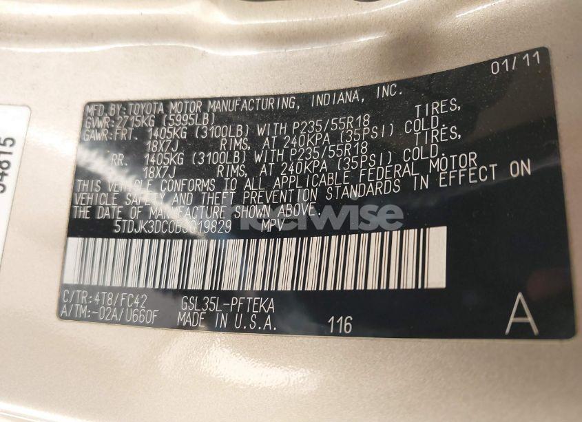 Photo 9 of 2011 Toyota Sienna LE (VIN 5TDJK3DC0BS019829)