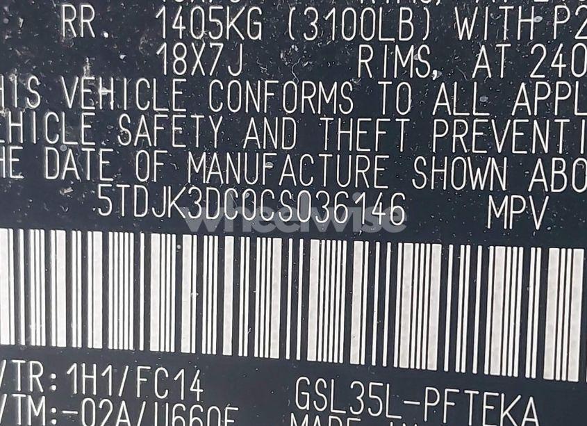 Photo 9 of 2012 Toyota Sienna LE 7 PASSENGER (VIN 5TDJK3DC0CS036146)