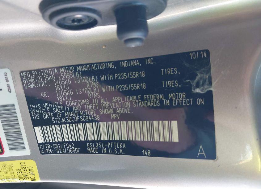 Photo 9 of 2015 Toyota Sienna LE 7 PASSENGER (VIN 5TDJK3DC0FS094438)