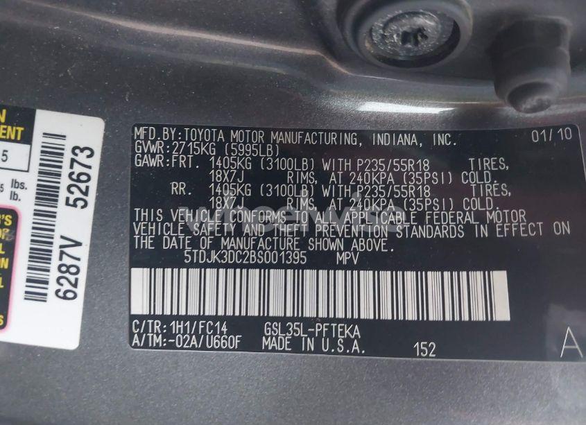 Photo 9 of 2011 Toyota Sienna LE (VIN 5TDJK3DC2BS001395)