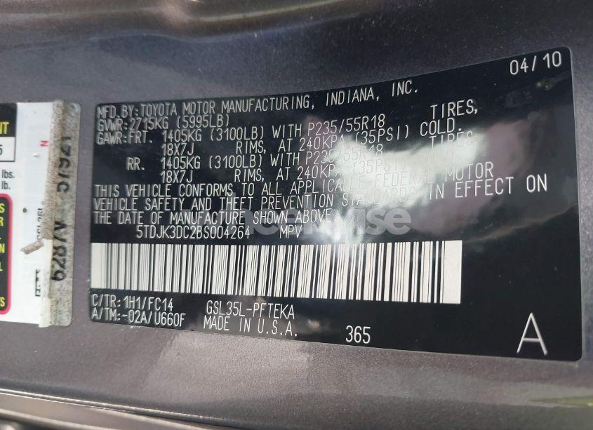 Photo 9 of 2011 Toyota Sienna LE (VIN 5TDJK3DC2BS004264)