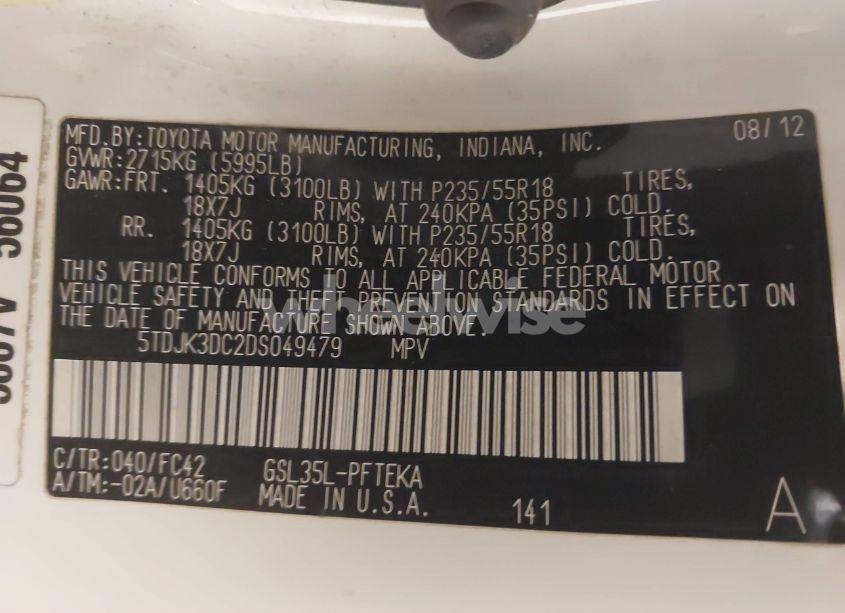 Photo 9 of 2013 Toyota Sienna LE 7 PASSENGER (VIN 5TDJK3DC2DS049479)