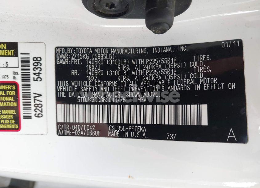 Photo 9 of 2011 Toyota Sienna LE (VIN 5TDJK3DC3BS019775)