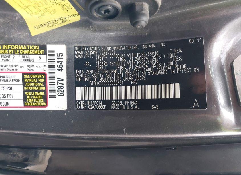 Photo 9 of 2012 Toyota Sienna LE 7 PASSENGER (VIN 5TDJK3DC3CS030731)