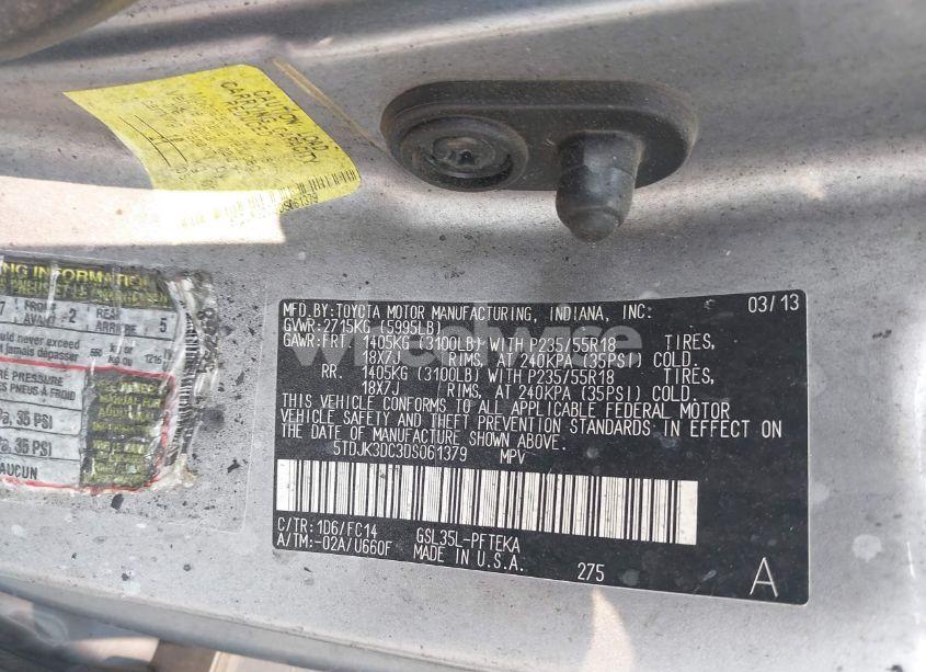 Photo 9 of 2013 Toyota Sienna LE 7 PASSENGER (VIN 5TDJK3DC3DS061379)