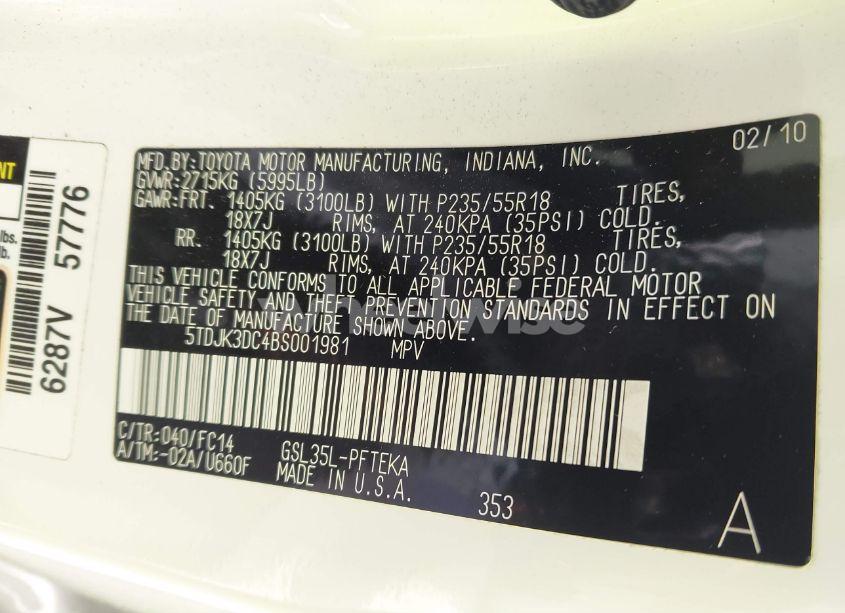 Photo 9 of 2011 Toyota Sienna LE (VIN 5TDJK3DC4BS001981)