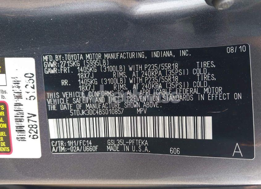 Photo 9 of 2011 Toyota Sienna LE (VIN 5TDJK3DC4BS010857)