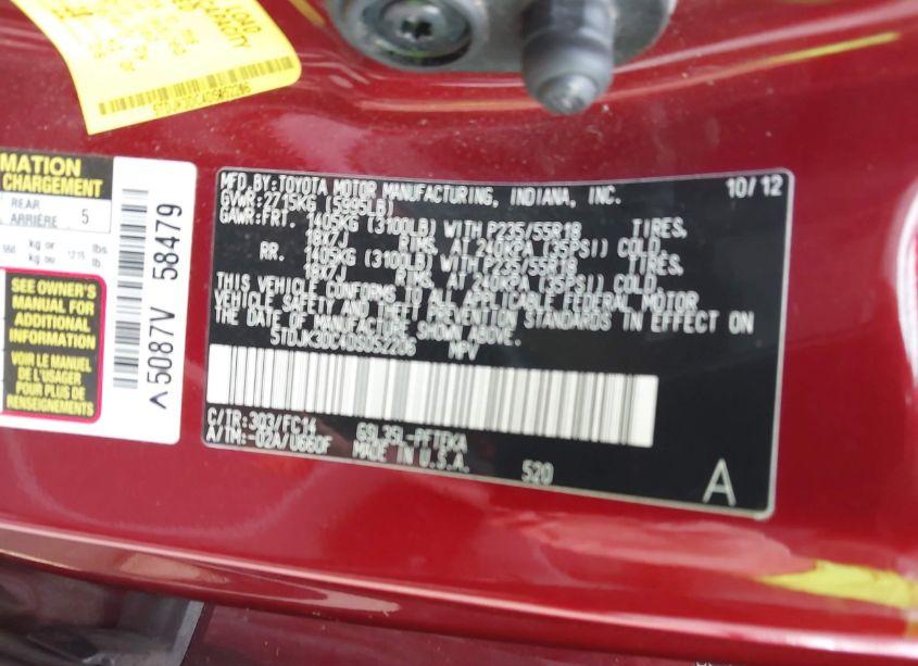 Photo 9 of 2013 Toyota Sienna LE 7 PASSENGER (VIN 5TDJK3DC4DS052206)