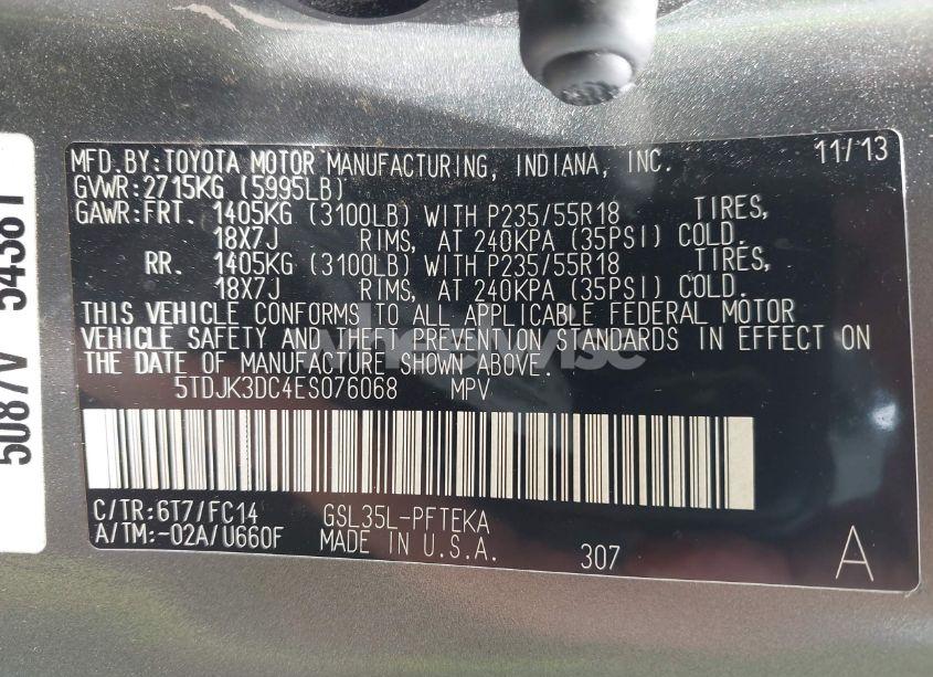 Photo 9 of 2014 Toyota Sienna LE 7 PASSENGER (VIN 5TDJK3DC4ES076068)