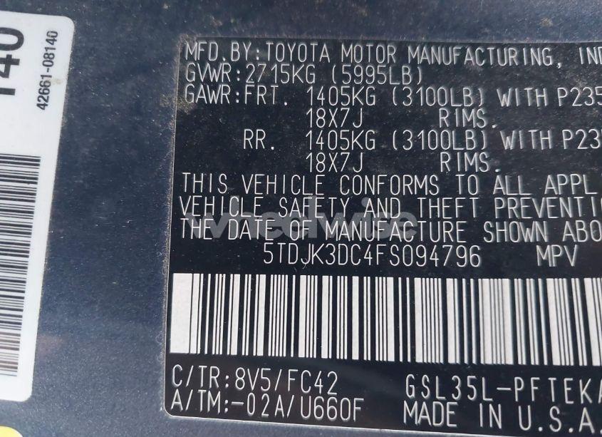 Photo 9 of 2015 Toyota Sienna LE 7 PASSENGER (VIN 5TDJK3DC4FS094796)