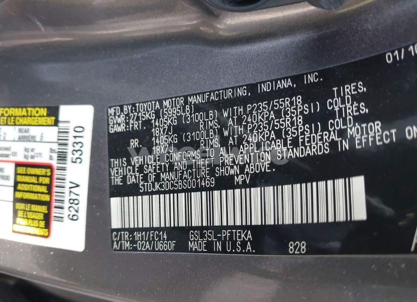 Photo 9 of 2011 Toyota Sienna LE (VIN 5TDJK3DC5BS001469)