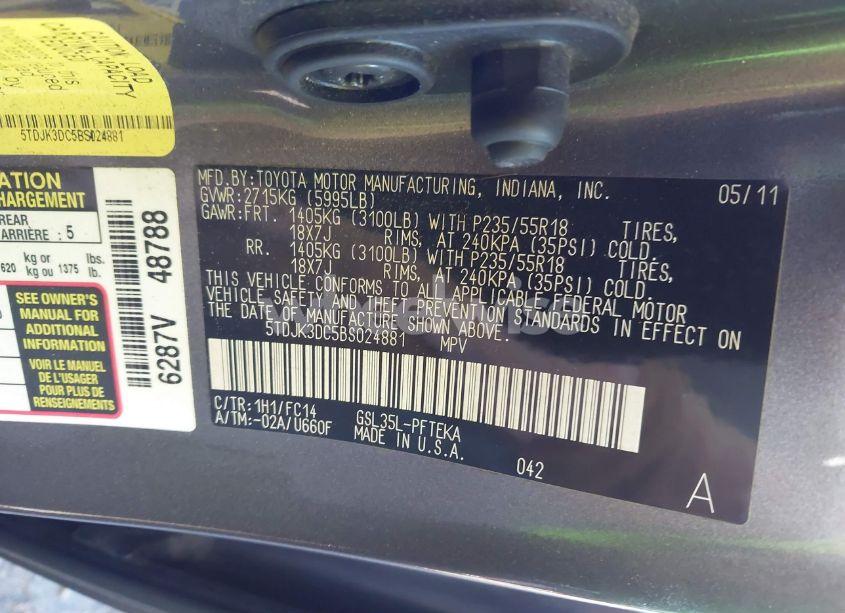Photo 9 of 2011 Toyota Sienna LE (VIN 5TDJK3DC5BS024881)