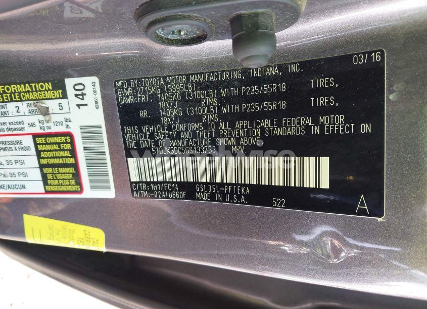 Photo 9 of 2016 Toyota Sienna LE 7 PASSENGER (VIN 5TDJK3DC5GS133753)