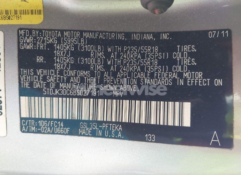Photo 9 of 2011 Toyota Sienna LE (VIN 5TDJK3DC6BS027191)