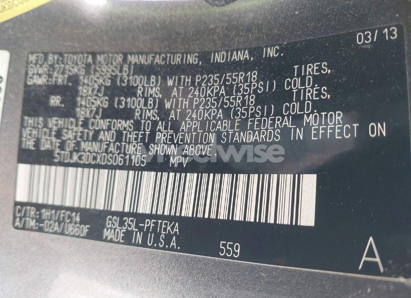 Photo 9 of 2013 Toyota Sienna LE 7 PASSENGER (VIN 5TDJK3DCXDS061105)