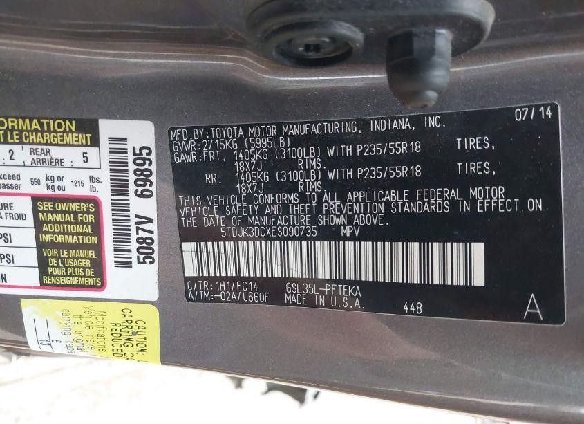 Photo 9 of 2014 Toyota Sienna LE 7 PASSENGER (VIN 5TDJK3DCXES090735)