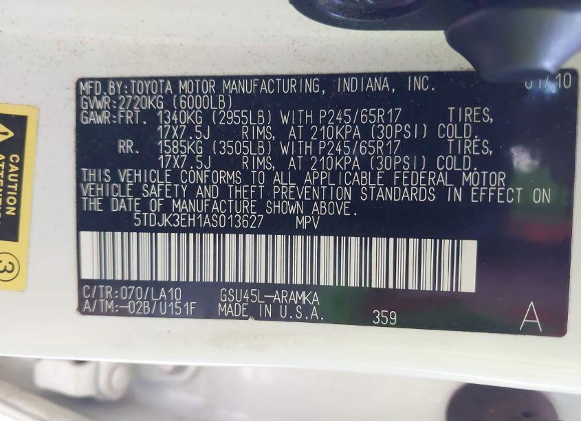 Photo 9 of 2010 Toyota Highlander SE V6 (VIN 5TDJK3EH1AS013627)