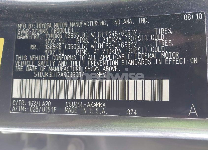 Photo 9 of 2010 Toyota Highlander SE V6 (VIN 5TDJK3EH2AS039007)