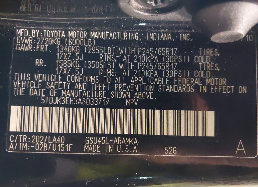 Photo 9 of 2010 Toyota Highlander SE V6 (VIN 5TDJK3EH3AS033717)